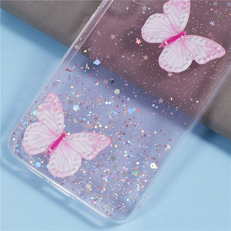 AW Series For Samsung Galaxy A25 5G (Global) (161.0 x 76.5 x 8.3mm) Case Glitter Butterfly Pattern TPU Phone Cover - Pink