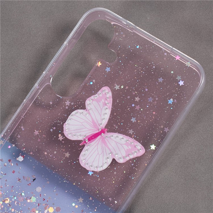 AW Series For Samsung Galaxy A25 5G (Global) (161.0 x 76.5 x 8.3mm) Case Glitter Butterfly Pattern TPU Phone Cover - Pink