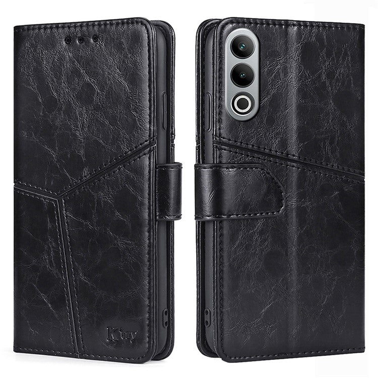 For OnePlus Nord CE4 5G Phone Case Geometric Splicing Leather Wallet Cover - Black