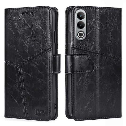 For OnePlus Nord CE4 5G Phone Case Geometric Splicing Leather Wallet Cover - Black