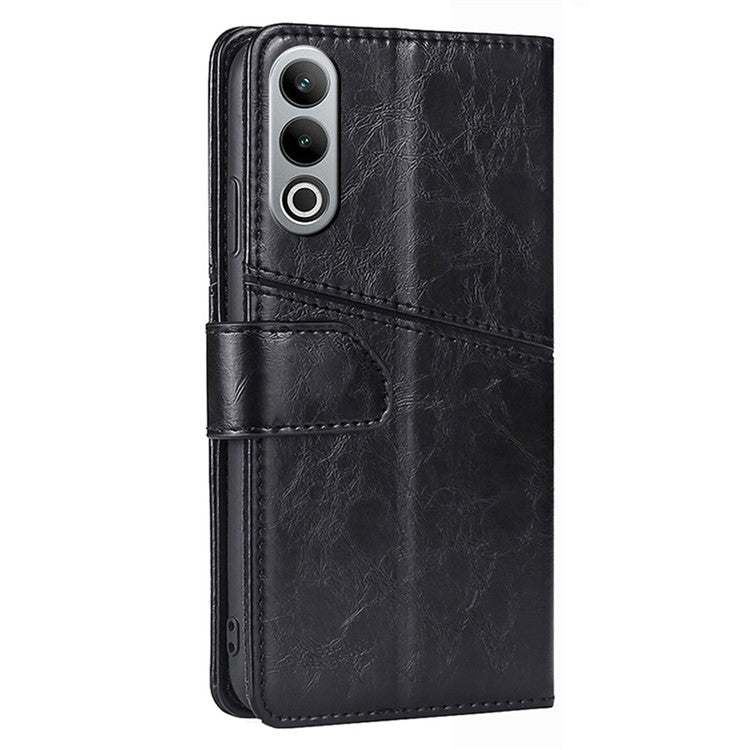 For OnePlus Nord CE4 5G Phone Case Geometric Splicing Leather Wallet Cover - Black