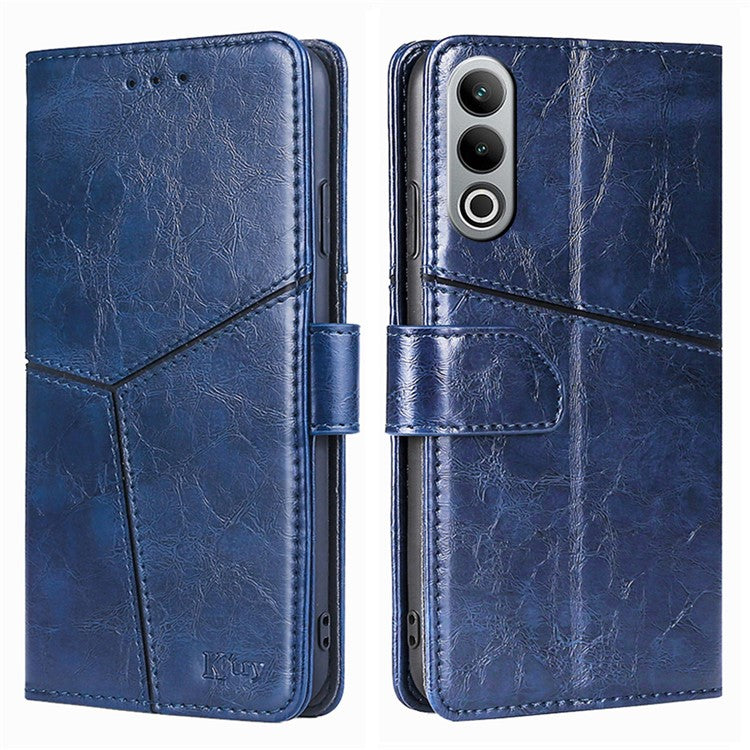 For OnePlus Nord CE4 5G Phone Case Geometric Splicing Leather Wallet Cover - Blue