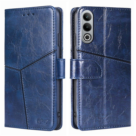 For OnePlus Nord CE4 5G Phone Case Geometric Splicing Leather Wallet Cover - Blue