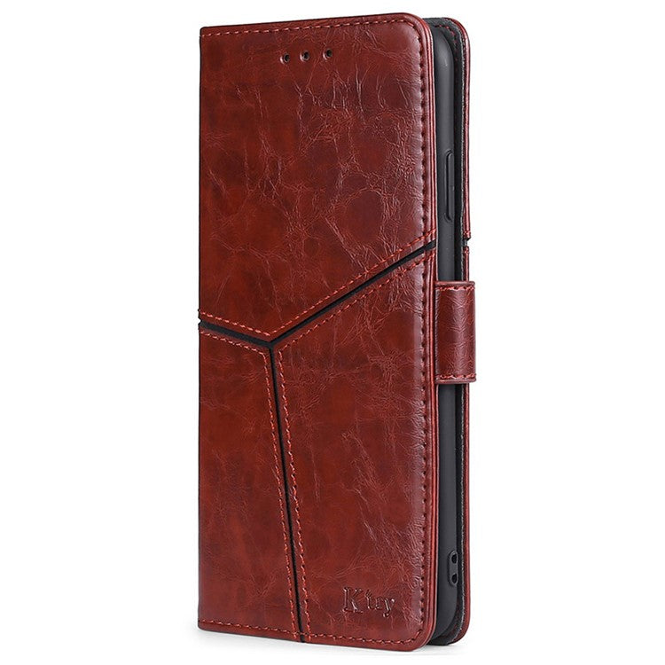 For OnePlus Nord CE4 5G Phone Case Geometric Splicing Leather Wallet Cover - Dark Brown