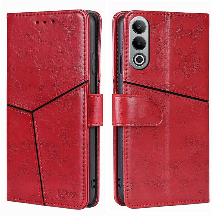 For OnePlus Nord CE4 5G Phone Case Geometric Splicing Leather Wallet Cover - Red