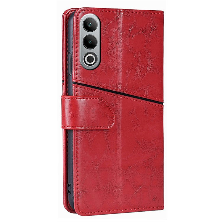 For OnePlus Nord CE4 5G Phone Case Geometric Splicing Leather Wallet Cover - Red