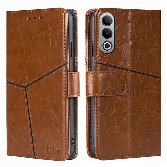 For OnePlus Nord CE4 5G Phone Case Geometric Splicing Leather Wallet Cover - Light Brown