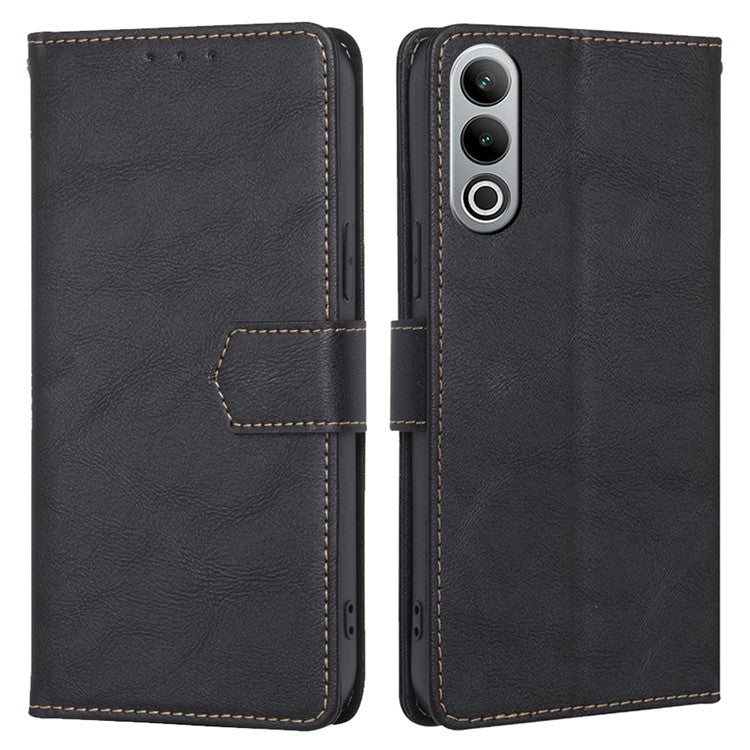 For OnePlus Nord CE4 5G Case RFID Blocking Leather Cover Cowhide Texture Phone Shell - Black