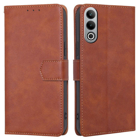 For OnePlus Nord CE4 5G Case RFID Blocking Leather Cover Cowhide Texture Phone Shell - Brown