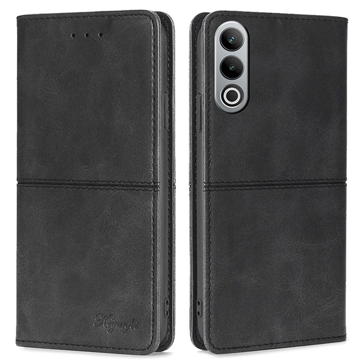 For OnePlus Nord CE4 5G Case Cowhide Texture PU Leather Magnetic Auto Closed Phone Cover - Black