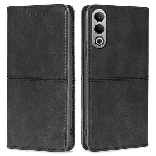 For OnePlus Nord CE4 5G Case Cowhide Texture PU Leather Magnetic Auto Closed Phone Cover - Black