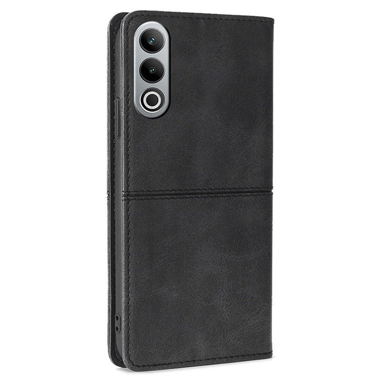 For OnePlus Nord CE4 5G Case Cowhide Texture PU Leather Magnetic Auto Closed Phone Cover - Black
