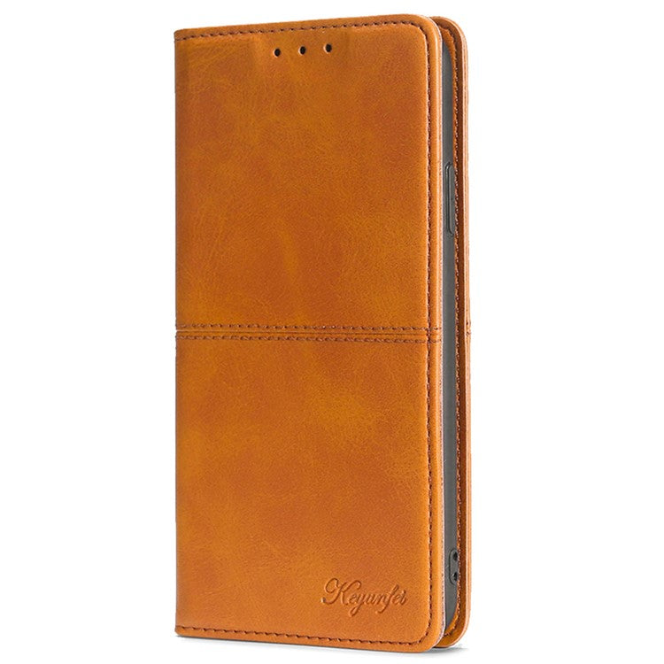 For OnePlus Nord CE4 5G Case Cowhide Texture PU Leather Magnetic Auto Closed Phone Cover - Light Brown