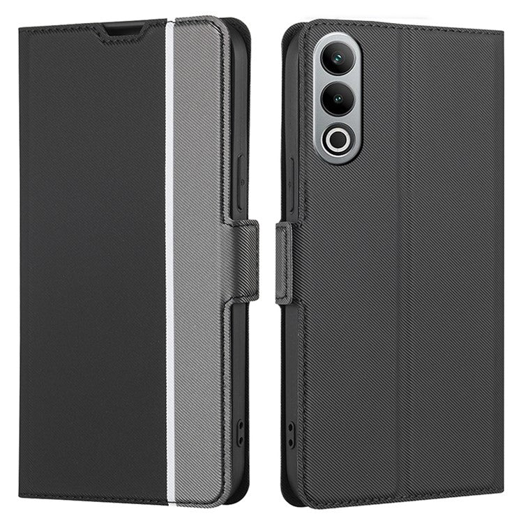 For OnePlus Nord CE4 5G Case Leather Card Holders Twill Texture Phone Protective Cover - Black