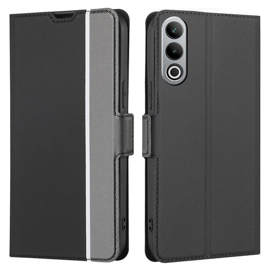 For OnePlus Nord CE4 5G Case Leather Card Holders Twill Texture Phone Protective Cover - Black