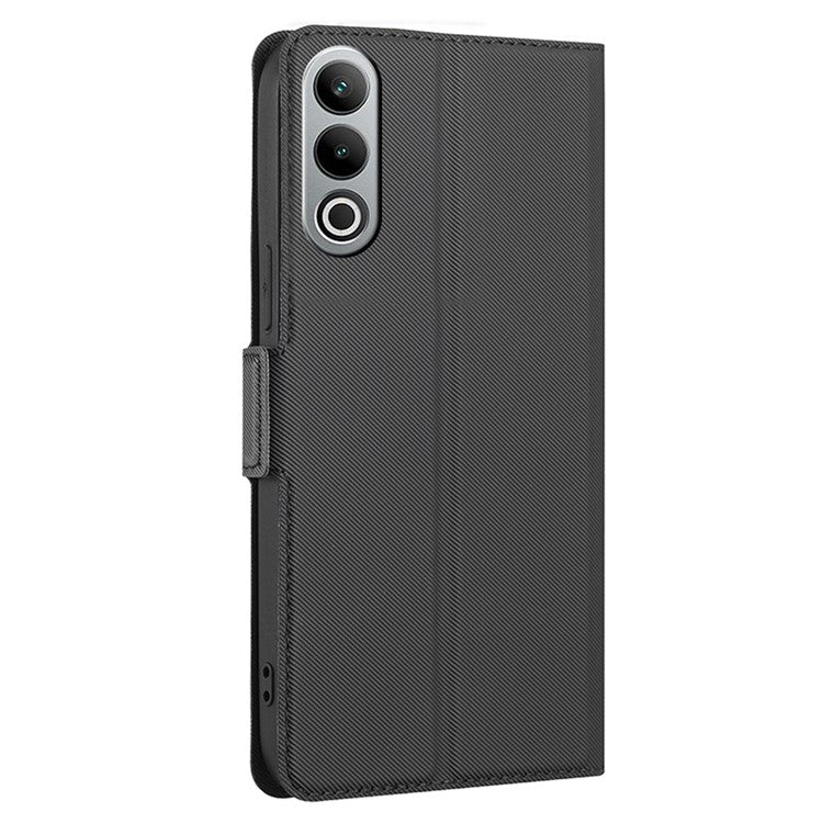 For OnePlus Nord CE4 5G Case Leather Card Holders Twill Texture Phone Protective Cover - Black