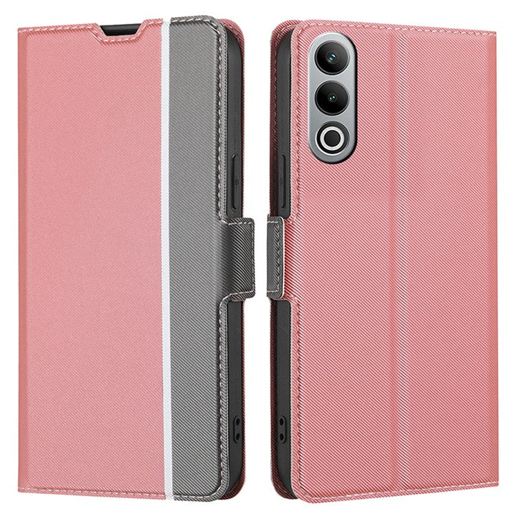 For OnePlus Nord CE4 5G Case Leather Card Holders Twill Texture Phone Protective Cover - Pink