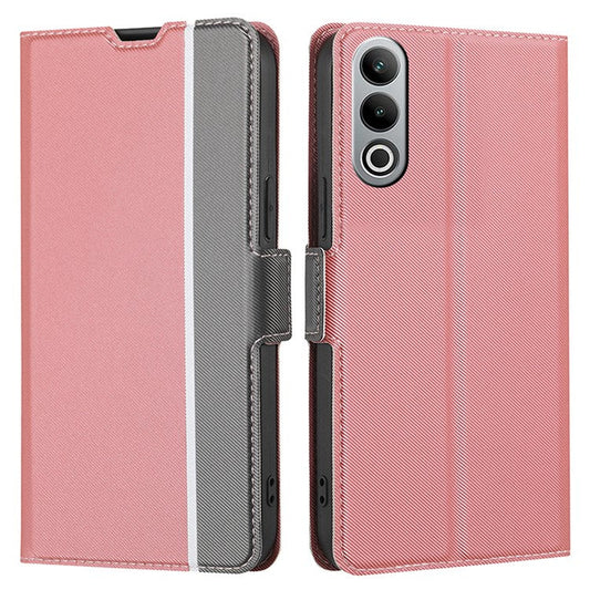 For OnePlus Nord CE4 5G Case Leather Card Holders Twill Texture Phone Protective Cover - Pink