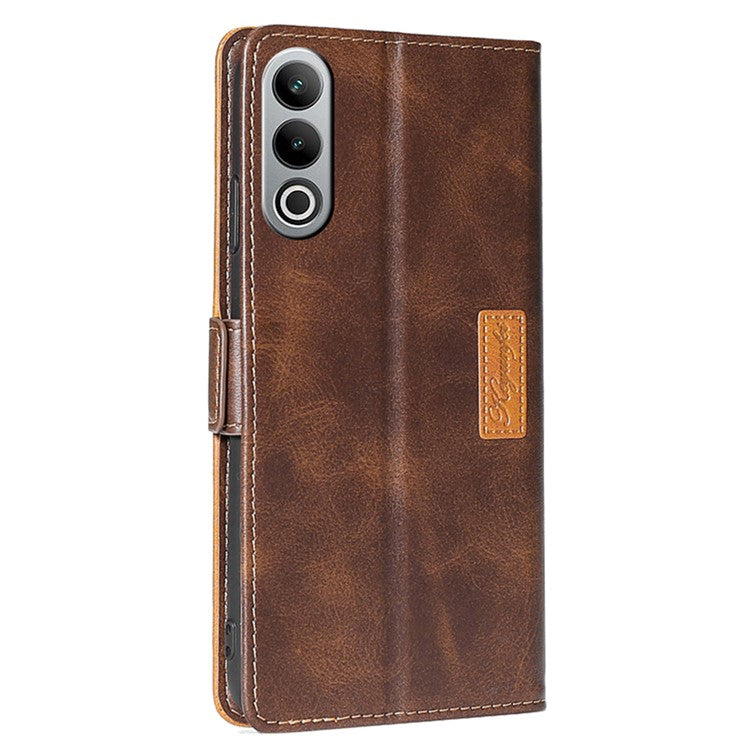 For OnePlus Nord CE4 5G Wholesale Phone Cases Color Splicing Leather Wallet Cover - Dark Brown+Gold