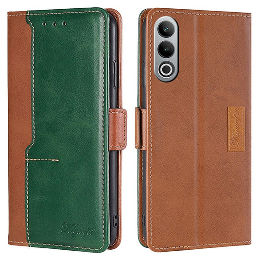 For OnePlus Nord CE4 5G Wholesale Phone Cases Color Splicing Leather Wallet Cover - Light Brown+Green