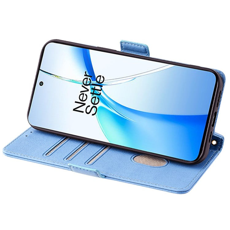 For OnePlus Nord CE4 5G Wallet Case RFID Blocking Card Holder Phone Cover with 2 Straps - Blue