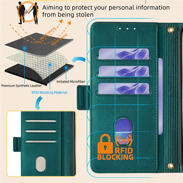 For OnePlus Nord CE4 5G Wallet Case RFID Blocking Card Holder Phone Cover with 2 Straps - Green