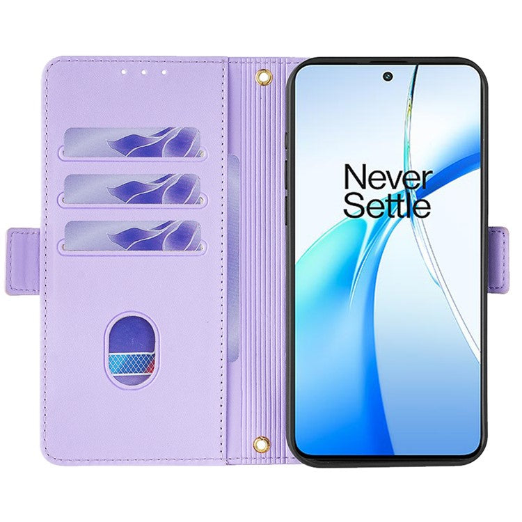 For OnePlus Nord CE4 5G Wallet Case RFID Blocking Card Holder Phone Cover with 2 Straps - Purple