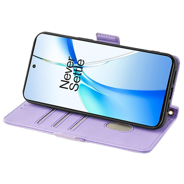 For OnePlus Nord CE4 5G Wallet Case RFID Blocking Card Holder Phone Cover with 2 Straps - Purple