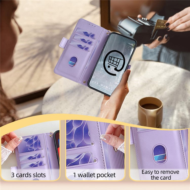 For OnePlus Nord CE4 5G Wallet Case RFID Blocking Card Holder Phone Cover with 2 Straps - Purple