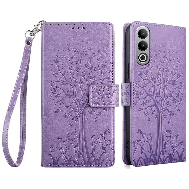 For OnePlus Nord CE4 5G Case PU Leather Stand Bookstyle Phone Cover Deer Tree Imprinted - Purple