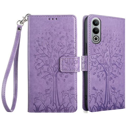 For OnePlus Nord CE4 5G Case PU Leather Stand Bookstyle Phone Cover Deer Tree Imprinted - Purple