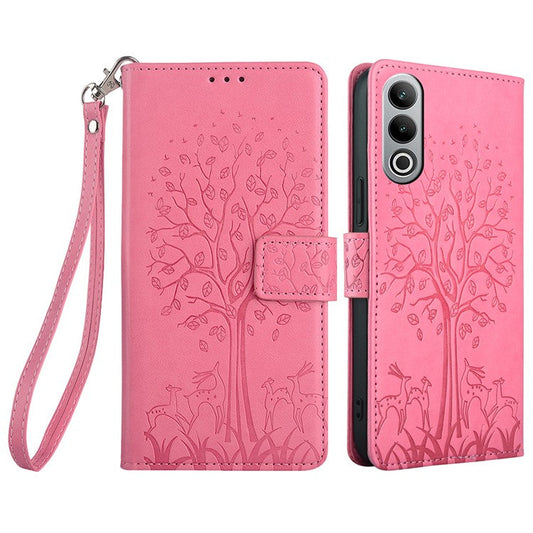 For OnePlus Nord CE4 5G Case PU Leather Stand Bookstyle Phone Cover Deer Tree Imprinted - Pink