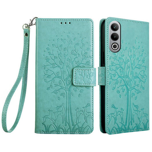 For OnePlus Nord CE4 5G Case PU Leather Stand Bookstyle Phone Cover Deer Tree Imprinted - Green