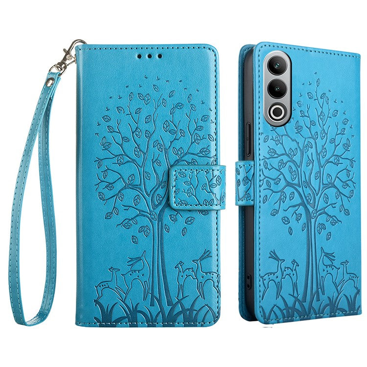 For OnePlus Nord CE4 5G Case PU Leather Stand Bookstyle Phone Cover Deer Tree Imprinted - Blue