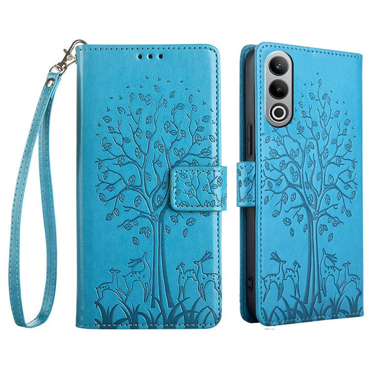 For OnePlus Nord CE4 5G Case PU Leather Stand Bookstyle Phone Cover Deer Tree Imprinted - Blue