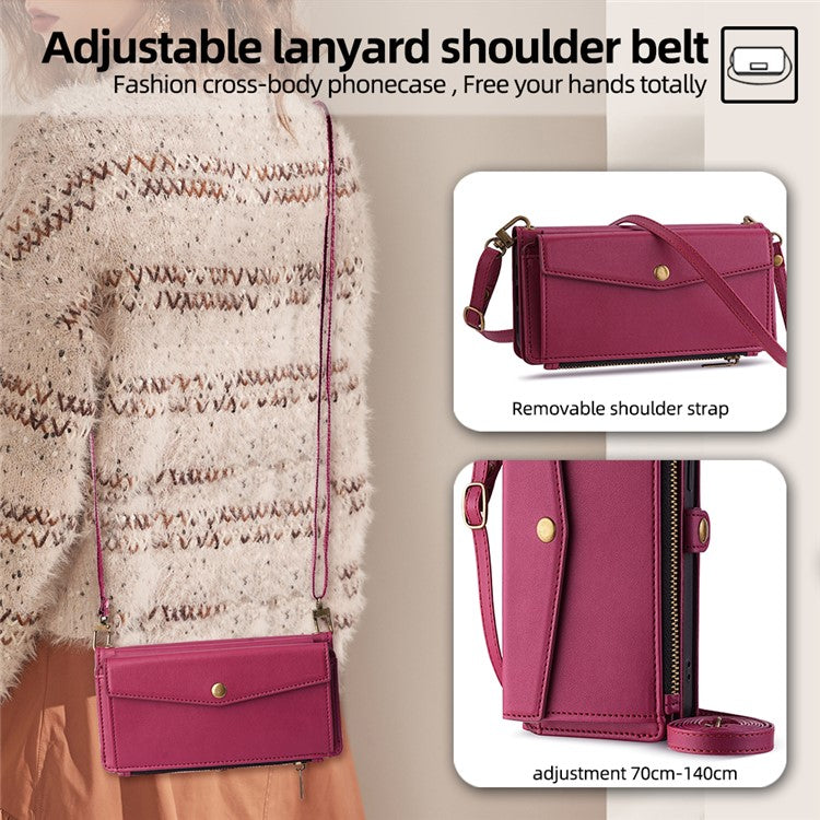 For OnePlus Nord CE4 5G Case Zipper Wallet Stand Leather Phone Cover with Adjustable Lanyard - Red