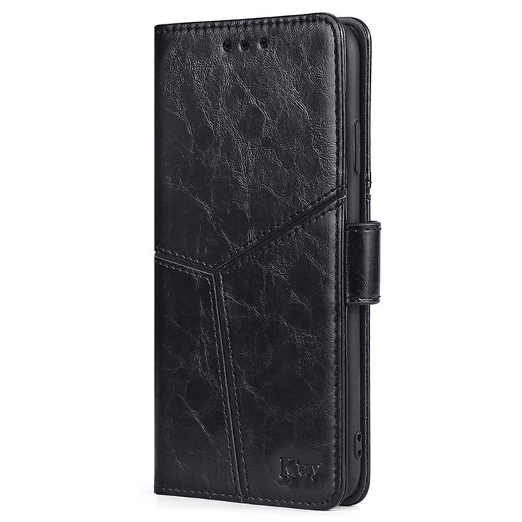 For Huawei Pura 70 Ultra Case PU Leather Bookstyle Folding Stand Geometric Splicing Phone Cover - Black