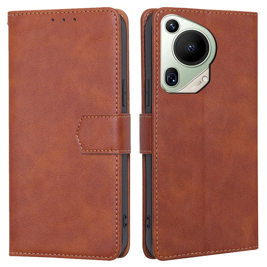 For Huawei Pura 70 Ultra Leather Case RFID Blocking Magnetic Clasp Phone Cover - Brown
