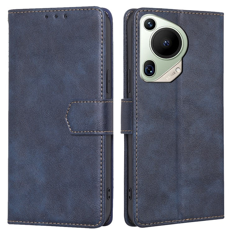 For Huawei Pura 70 Ultra Leather Case RFID Blocking Magnetic Clasp Phone Cover - Blue