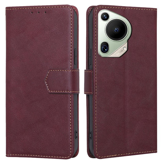 For Huawei Pura 70 Ultra Leather Case RFID Blocking Magnetic Clasp Phone Cover - Wine Red