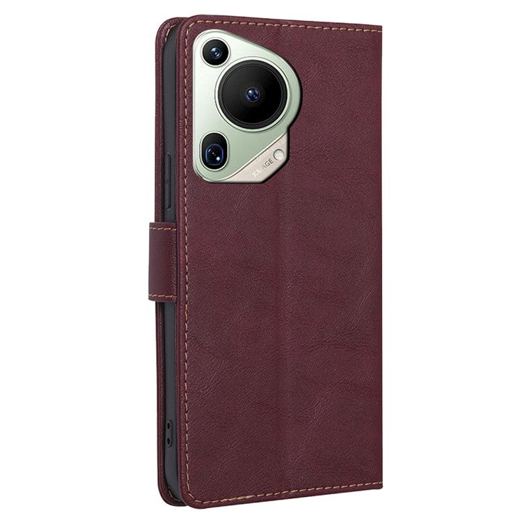 For Huawei Pura 70 Ultra Leather Case RFID Blocking Magnetic Clasp Phone Cover - Wine Red