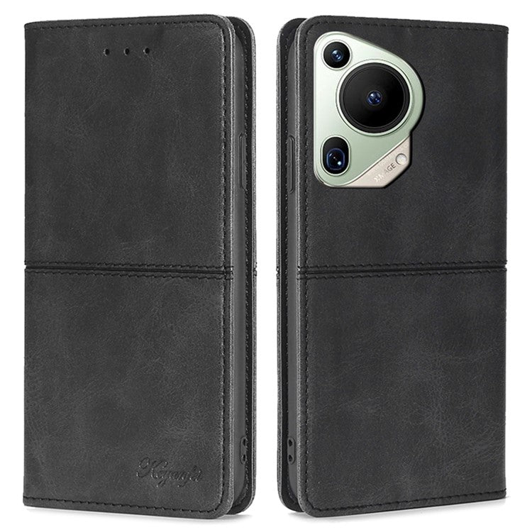 For Huawei Pura 70 Ultra Leather Case Magnetic Closure Full Protection Book Folio Design Phone Cover - Black