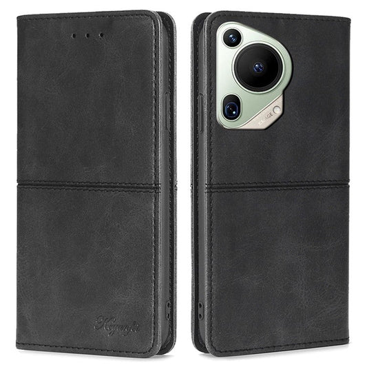 For Huawei Pura 70 Ultra Leather Case Magnetic Closure Full Protection Book Folio Design Phone Cover - Black