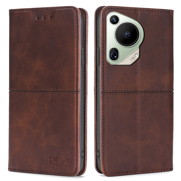 For Huawei Pura 70 Ultra Leather Case Magnetic Closure Full Protection Book Folio Design Phone Cover - Dark Brown