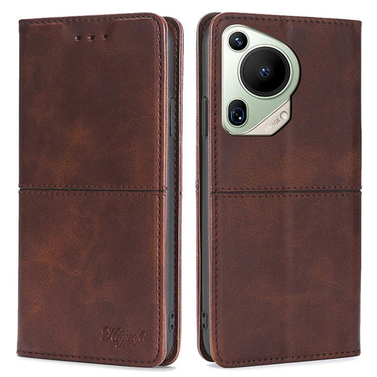 For Huawei Pura 70 Ultra Leather Case Magnetic Closure Full Protection Book Folio Design Phone Cover - Dark Brown