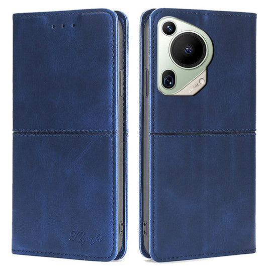 For Huawei Pura 70 Ultra Leather Case Magnetic Closure Full Protection Book Folio Design Phone Cover - Blue