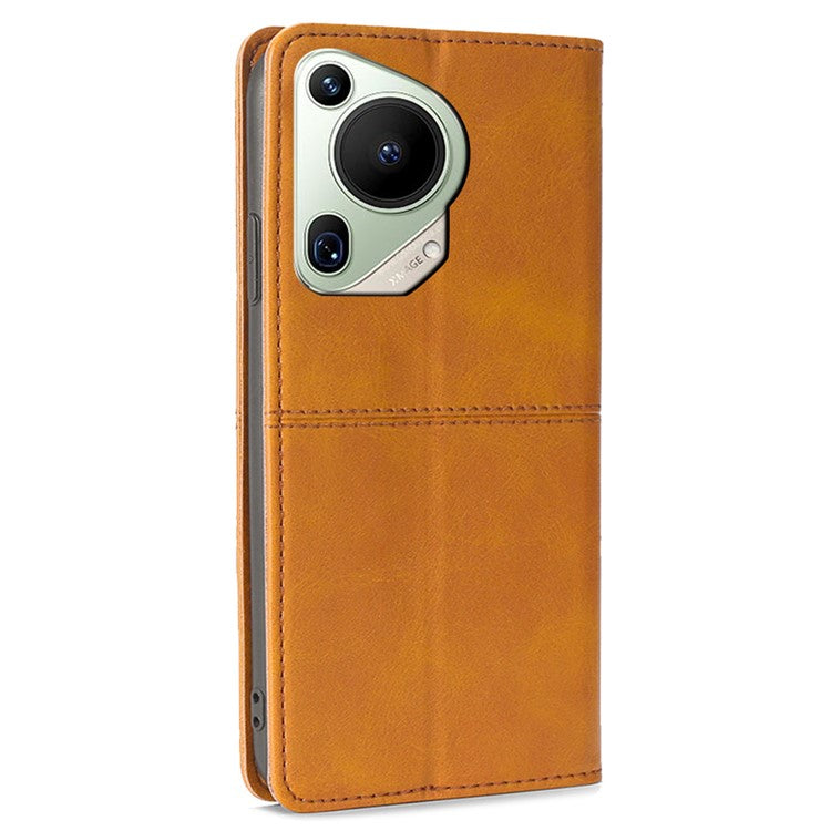 For Huawei Pura 70 Ultra Leather Case Magnetic Closure Full Protection Book Folio Design Phone Cover - Light Brown