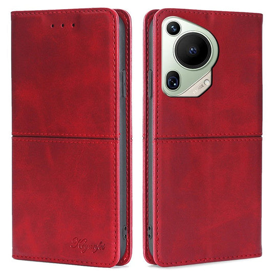 For Huawei Pura 70 Ultra Leather Case Magnetic Closure Full Protection Book Folio Design Phone Cover - Red