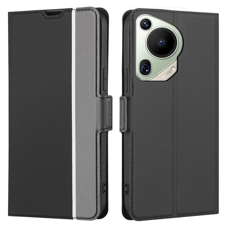 For Huawei Pura 70 Ultra Phone Ultra Case Anti-Scratch Twill Texture Leather Folio Flip Cover - Black