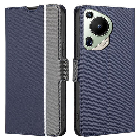 For Huawei Pura 70 Ultra Phone Ultra Case Anti-Scratch Twill Texture Leather Folio Flip Cover - Blue